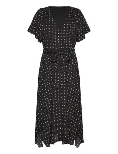 Geo-Print Crepe Flutter-Sleeve Dress Knælang Kjole Black Lauren Ralph ...