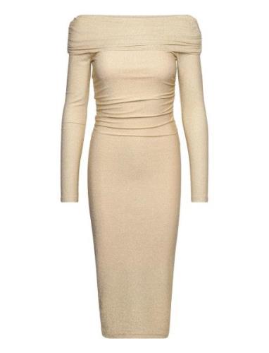 Gold Off Shoulder Midi Dress Knælang Kjole Gold Gina Tricot