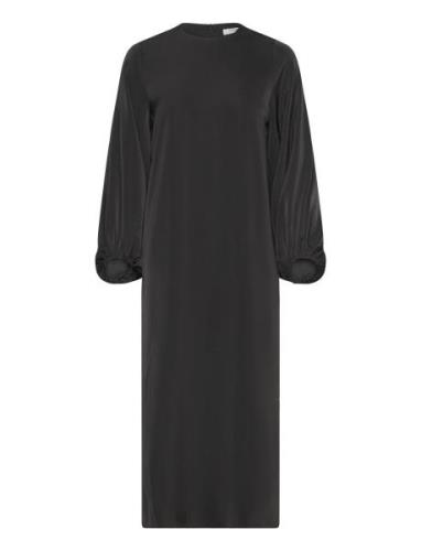 Vendela Satin Dress Knælang Kjole Black Marville Road