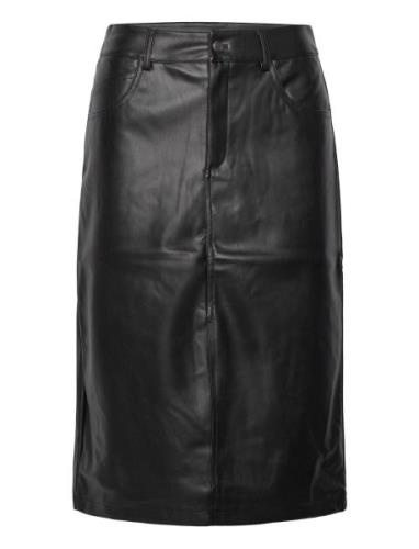 Nmkath Nw Front Slit Midi Skirt Pu Knælang Nederdel Black NOISY MAY