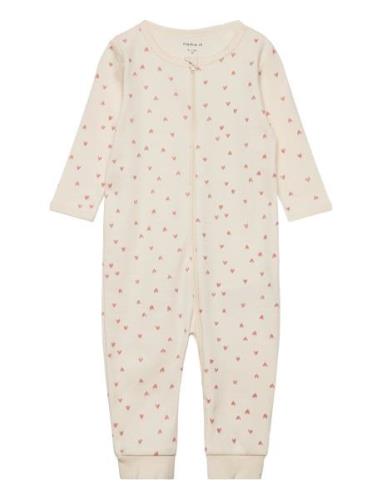 Nbfnightsuit Zip Buttercream Hearts Noos Pyjamas Sie Jumpsuit Cream Na...