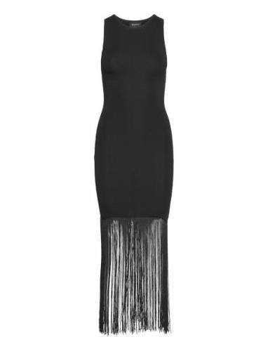 Tassel Knit Dress Knælang Kjole Black Bardot