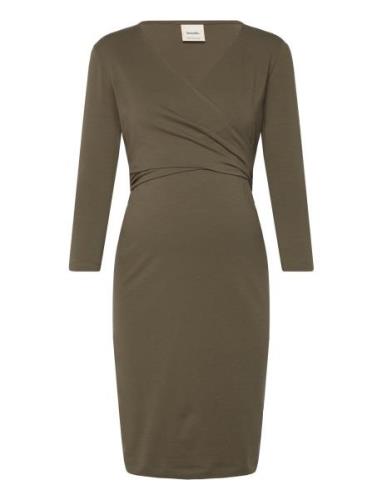 Wrap Me Nurse Dress Knælang Kjole Khaki Green Boob