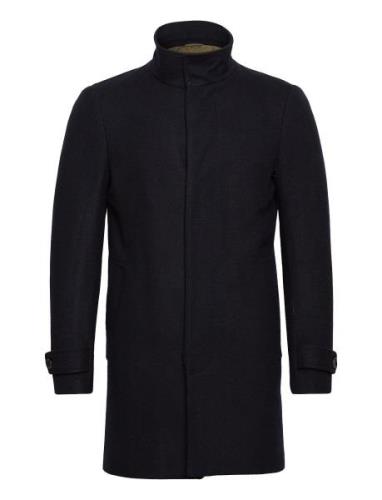 Recycled Wool Funnel Neck Coat Uldfrakke Frakke Black Lindbergh