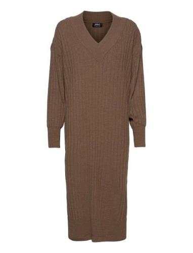 Onlnew Tessa L/S Midi V Dress Knt Noos Knælang Kjole Brown ONLY