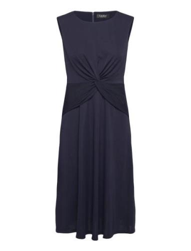 Twist-Front Jersey Dress Knælang Kjole Navy Lauren Ralph Lauren