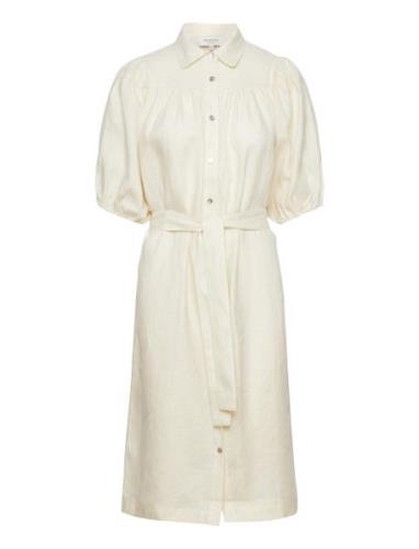 Linen Dress Knælang Kjole Cream Rosemunde