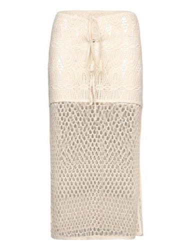 Onlflorence Crochet Skirt Knælang Nederdel Cream ONLY