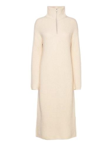 Slfbloomie Ls Knit Dress Half Zip Knælang Kjole Cream Selected Femme