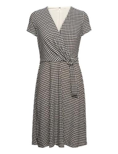 Houndstooth Jersey Surplice Dress Knælang Kjole Black Lauren Ralph Lau...