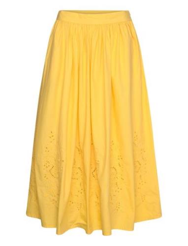 Embroidery Anglaise Midi Skirt Knælang Nederdel Yellow Stella Nova