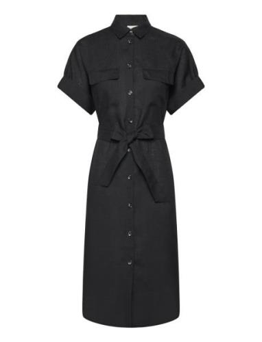 Sahara Linen Shirt Dress Knælang Kjole Black Balmuir