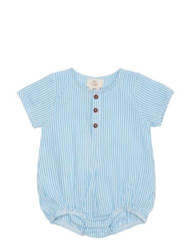 Seersucker Romper W. Sleeves Bodysuits Short-sleeved Blue Copenhagen C...