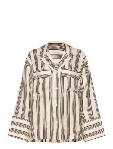 Striped Pyjama Shirt Top Beige House Of Dagmar