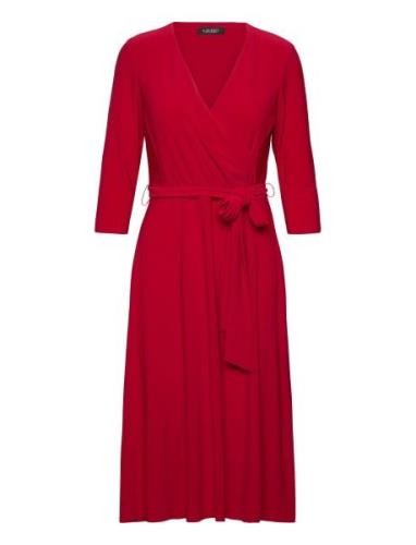 Surplice Jersey Dress Knælang Kjole Red Lauren Ralph Lauren