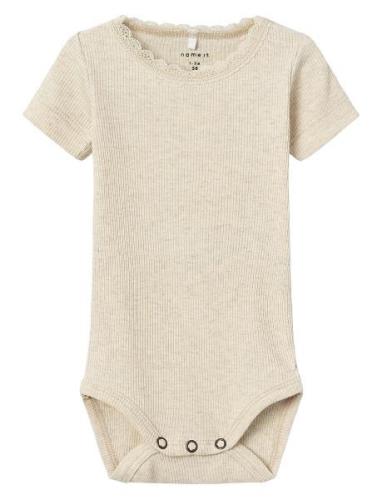 Nbfkab Ss Body Noos Bodysuits Short-sleeved Beige Name It