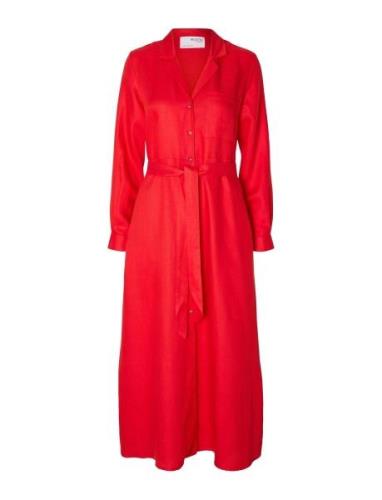 Slflyra Ls Ankle Linen Shirt Dress B Maxikjole Festkjole Red Selected ...