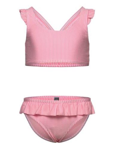 Bikini W. Skirt, Seersucker Bikini Pink Color Kids