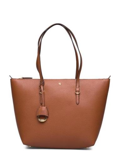 Faux-Leather Small Tote Shopper Taske Brown Lauren Ralph Lauren