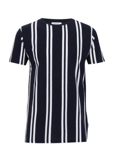 Striped Piqué Tee S/S Tops T-Kortærmet Skjorte Blue Lindbergh