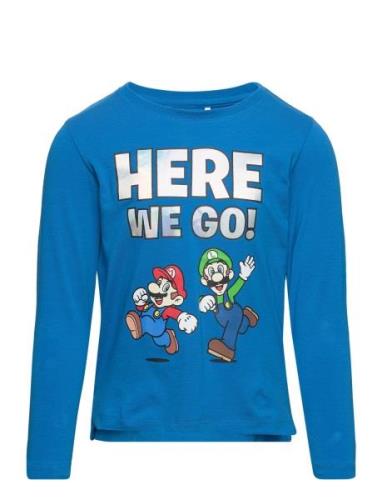 Nmmadonis Mario Ls Top Bfu Tops T-shirts Long-sleeved T-Skjorte Blue N...