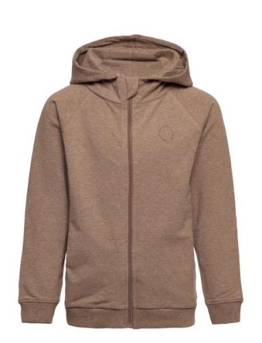 Hoodie W. Zipper Tops Sweatshirts & Hoodies Hoodies Brown En Fant