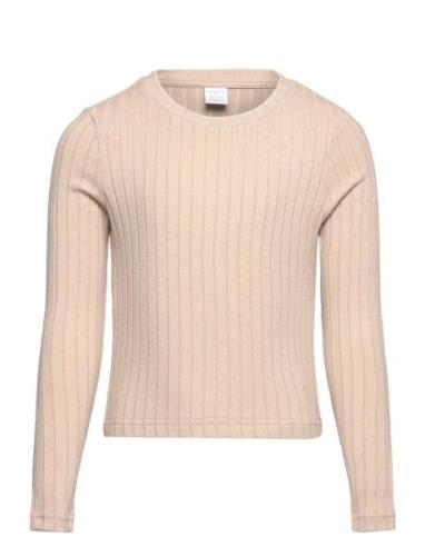 Top Rib Long Sleeve Tops T-shirts Long-sleeved T-Skjorte Beige Lindex