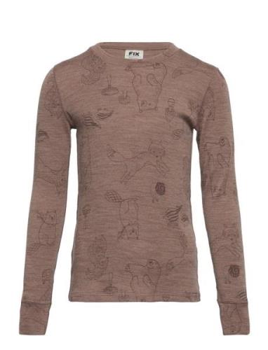 Top Merino Wool Aop Tops T-shirts Long-sleeved T-Skjorte Brown Lindex