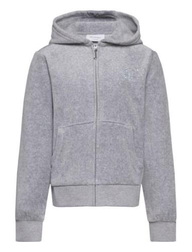 Diamante Velour Zip Thru Hoodie Tops Sweatshirts & Hoodies Hoodies Gre...