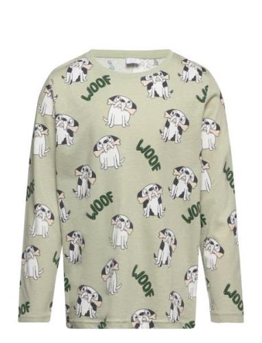 Top Ls Aop Dog Tops T-shirts Long-sleeved T-Skjorte Green Lindex