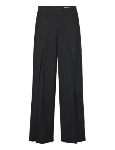 Overlap Wide-Leg Trousers Bottoms Trousers Suitpants Black Hope