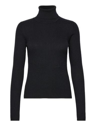 Sprayed Merino Rib Knit Tops Knitwear Turtleneck Black Ganni