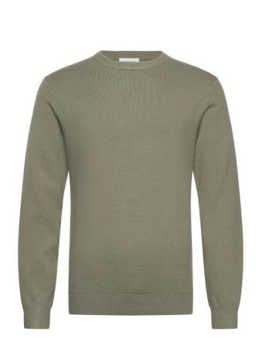 Ecovero O-Neck Knit Tops Knitwear Round Necks Khaki Green Lindbergh