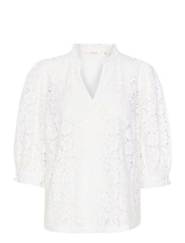 Crkaspis Lace Blouse Tops Blouses Short-sleeved White Cream