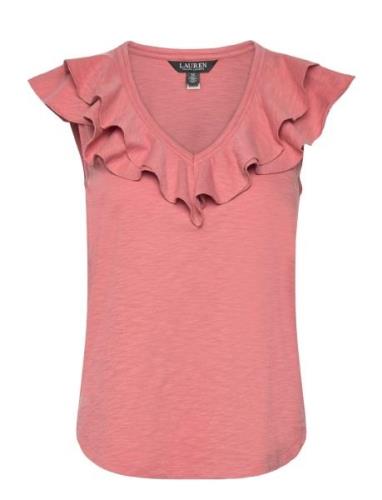 Ruffle-Trim Slub Jersey Sleeveless Tee Tops T-shirts & Tops Sleeveless...