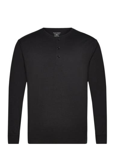 Lounge Henley Cotton Bamboo Tops T-Langærmet Skjorte Black Panos Empor...