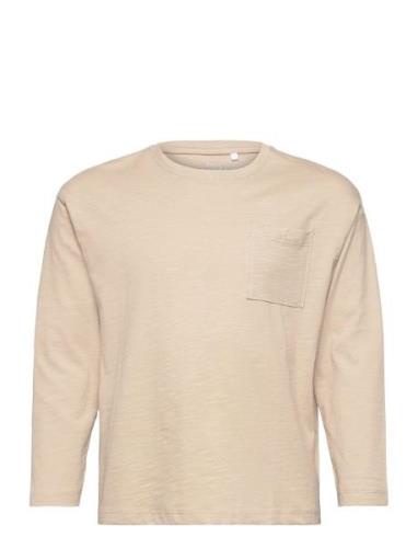 Nkmvebbe Ls Boxy Top Tops T-shirts Long-sleeved T-Skjorte Beige Name I...