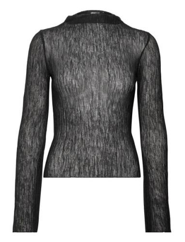 Plisse Flare Sleeve Top Tops Shirts Long-sleeved Black Gina Tricot