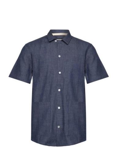 Akkurt S/S Chambray Shirt Tops Shirts Short-sleeved Blue Anerkjendt