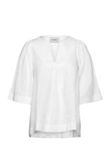 Ellie Linen Top Tops Blouses Short-sleeved White Ella&il