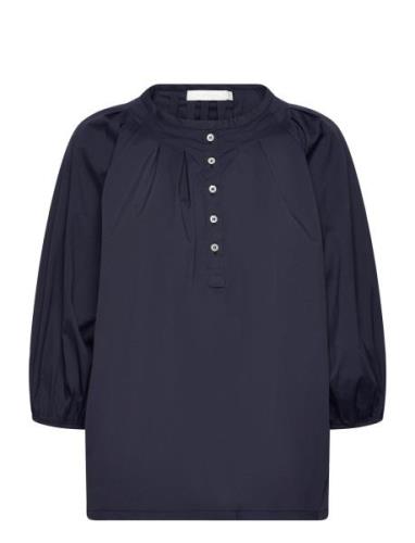 Lotta Blouse Fancy Poplin Tops Blouses Short-sleeved Navy Naja Lauf