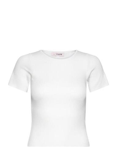 Rib Knit Short Sleeve Top Tops T-shirts & Tops Short-sleeved White A-V...