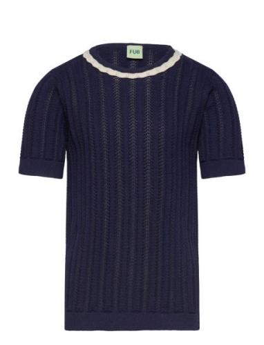 Pointelle T-Shirt Tops T-Kortærmet Skjorte Navy FUB