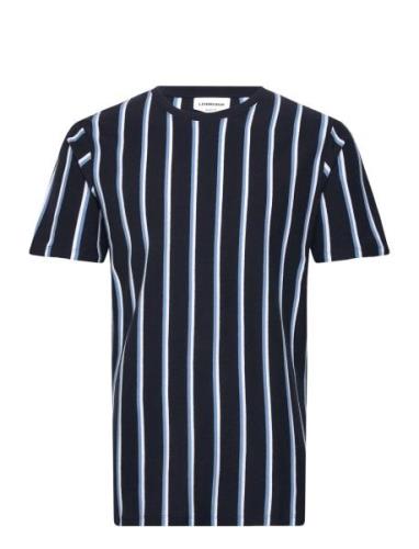 Striped Piqué Tee S/S Tops T-Kortærmet Skjorte Navy Lindbergh