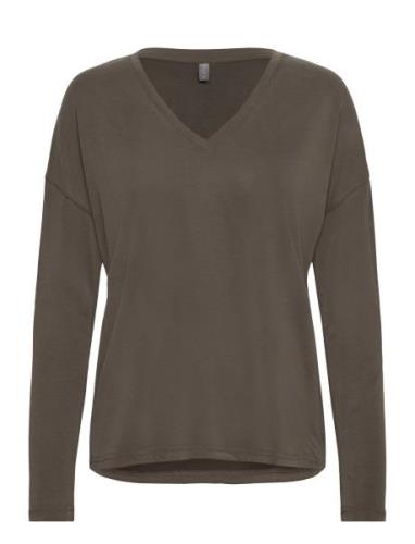 Cukajsa Ls Vn T-Shirt Tops T-shirts & Tops Long-sleeved Khaki Green Cu...