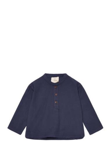 Classic Crisp Poplin Shirt Tops T-shirts Long-sleeved T-Skjorte Navy C...