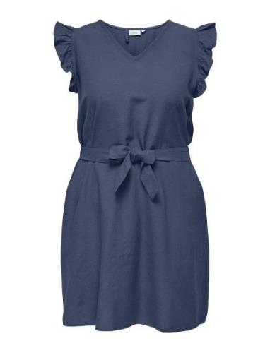 Carjupiter Life S/L Frill Abk Dress Wvn Kort Kjole Blue ONLY Carmakoma