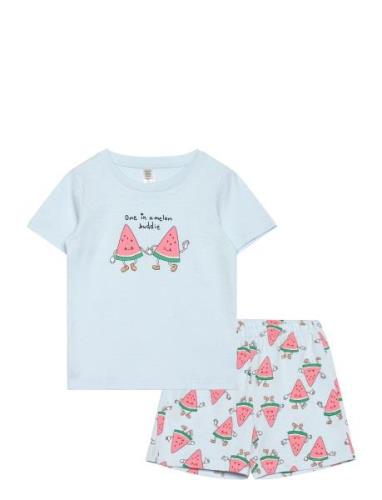 Pyjama Tee Shorts Set Aop Unis Pyjamassæt Multi/patterned Lindex