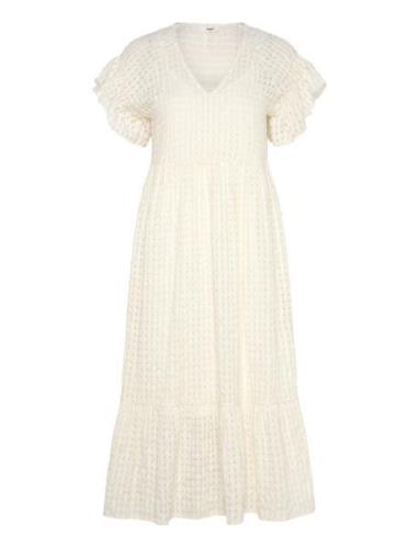 Objvita S/S Long Dress Rep Knælang Kjole Cream Object