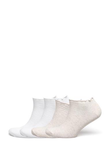 Sock Ankle 4 P Lettuce Edge Lingerie Socks Footies-ankle Socks White L...